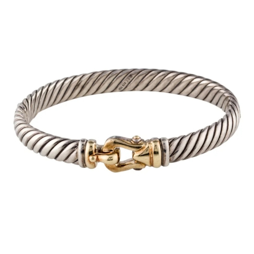 David Yurman | 7mm Buckle Cable Bracelet - Sterling Silver with 18k Yellow Gold